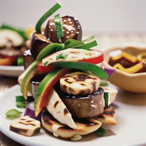 Beef, eggplant and haloumi souvlaki