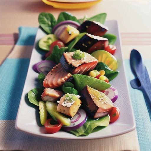 Salmon salad with sesame-miso dressing recipe