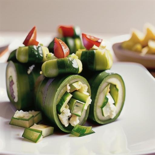 Cucumber rolls stuffed with feta