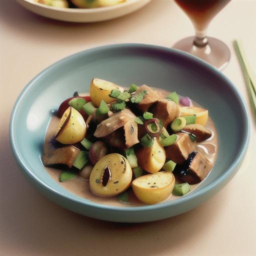 Pork stroganoff with pan-fried potatoes