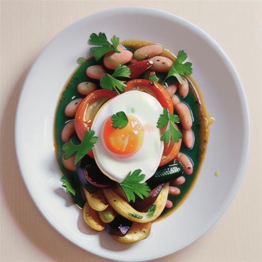 Pan-fried beans with poached egg and parsley