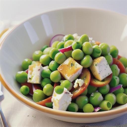 Fresh pea salad with marinated feta and lemon
