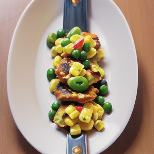 Corn and pea fritters with salmon roe
