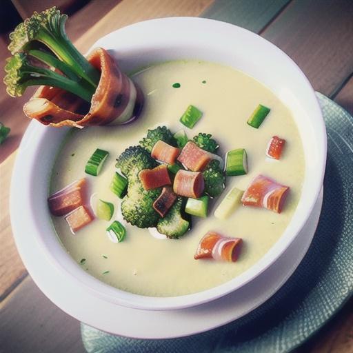 Potato, leek and broccoli soup with pancetta
