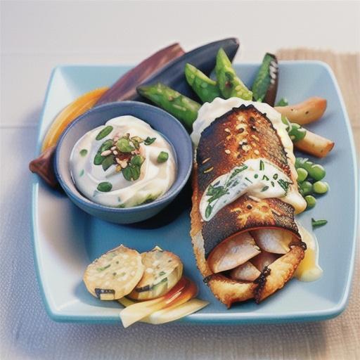 Oven-baked crispy fish with yoghurt tartare