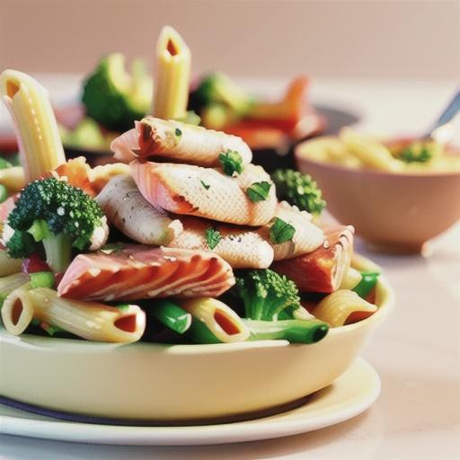 Penne with salmon and broccoli