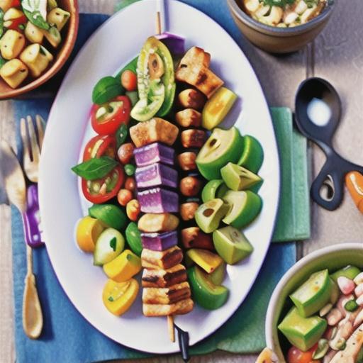 Greek salad and chicken skewers