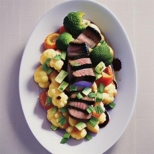 Grilled steak with smoky cauliflower and white bean mash