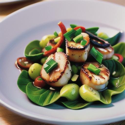 Seared scallops with chilli dressing & baby Asian greens
