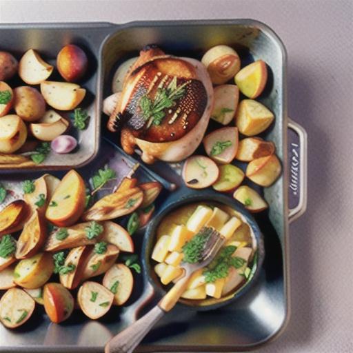 Honey Roasted Chicken Thighs with Potatoes, Apples, and Shallots