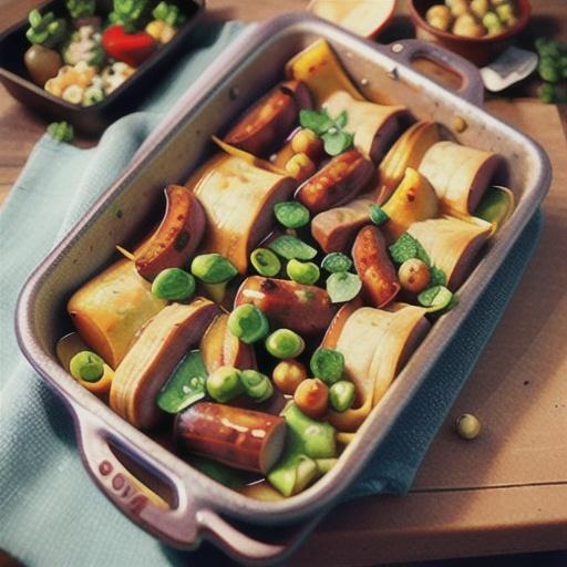 Pork, chorizo and chickpea bake
