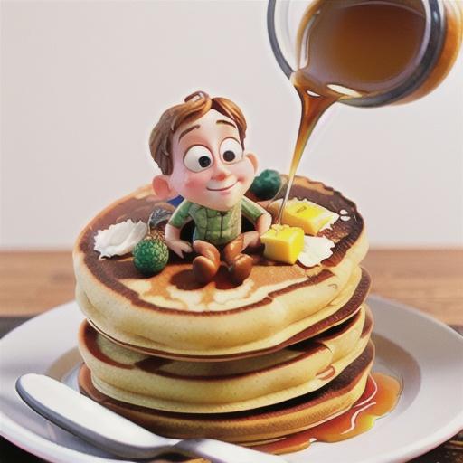 Traditional pancakes with maple syrup butter & strawberries