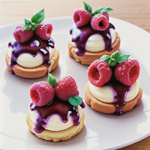 Raspberry shortcakes with basil cream