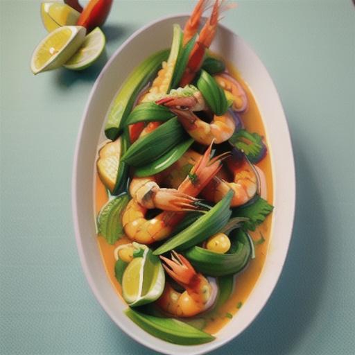 Tom yum prawns with green papaya salad