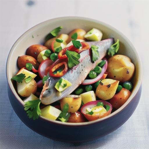 Poached trout and potato salad