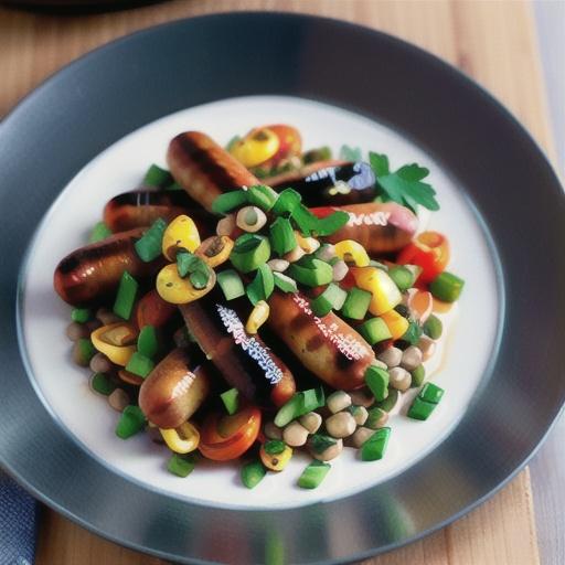 Roasted sausages with braised lentils and bacon