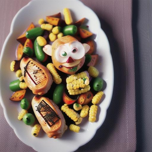 Roasted Cajun chicken with corn and capsicum sweet potatoes