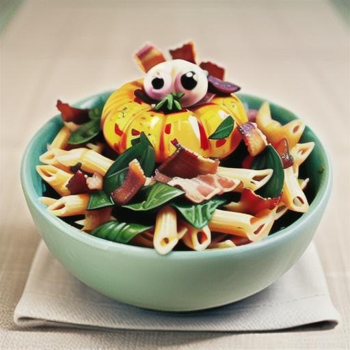 Penne with pumpkin, bacon and basil