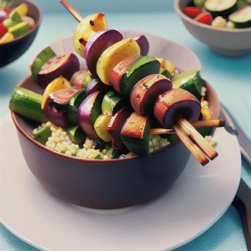 BBQ plum kebabs with cucumber & couscous salad