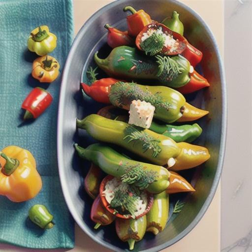 Roasted capsicums stuffed with silverbeet, feta and dill