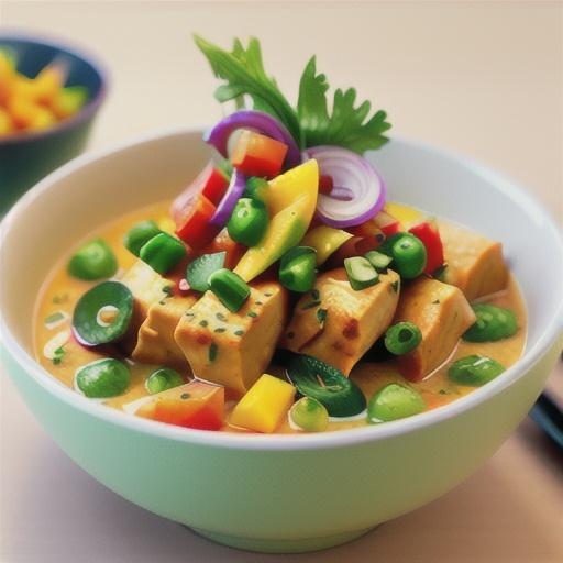 Green fish curry with mango and shallot salsa