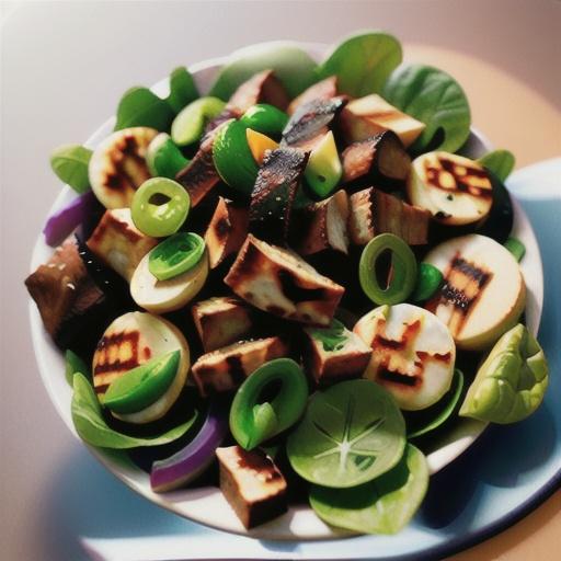Mesclun, beef and haloumi salad
