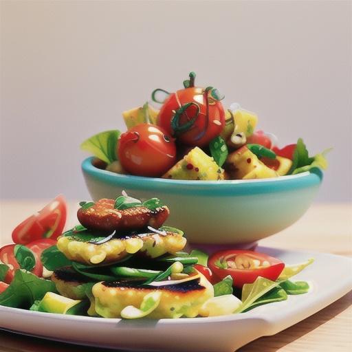 Smoky tomato and green chilli salad with polenta fritters
