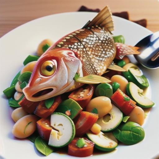 Seared snapper with spinach, white bean & chilli salad