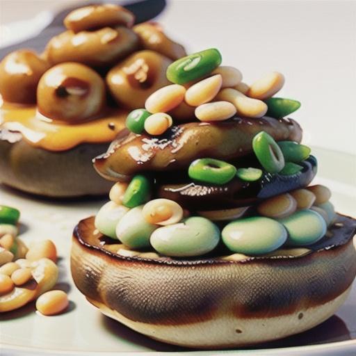 Grilled Portobello Mushrooms with Mashed Cannellini Beans and Harissa Sauce