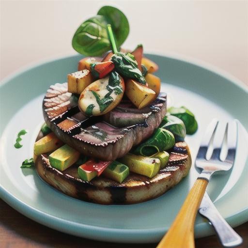 BBQ steak with spinach and garlic butter sauce