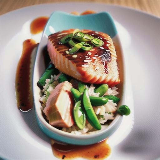 Japanese teriyaki-glazed salmon with sugar snap peas