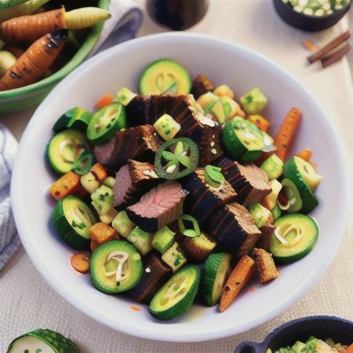 Five-spice beef with garlic and herb croutons
