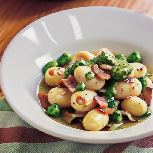 Creamy gnocchi with bacon and pesto