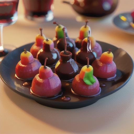 Red Wine Poached Pears with Chocolate Filling