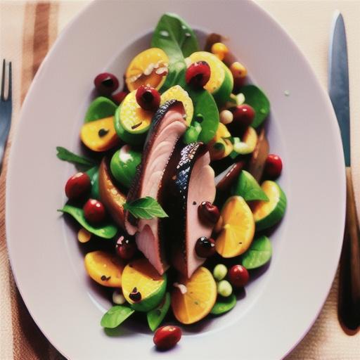 Roast duck breast with orange, cranberry and walnut salad