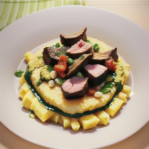 Lamb chops with polenta, sun-dried tomatoes and pesto