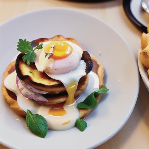 Poached egg with sour cream blini