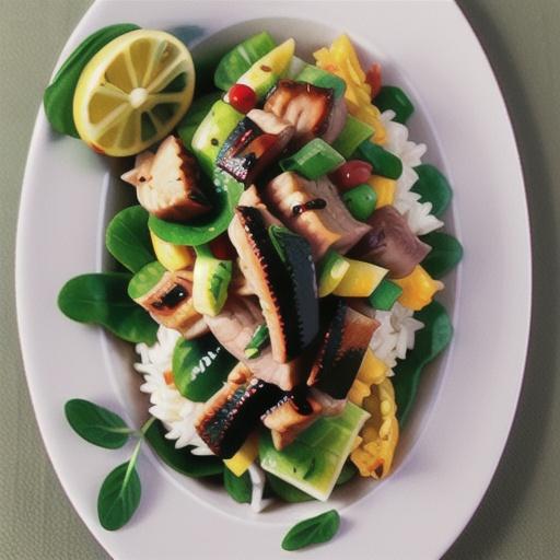 Pork with rice salad