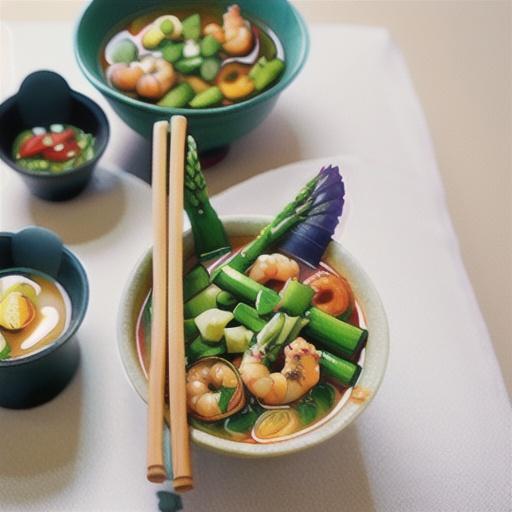 Garlic prawn wontons in lemon grass and asparagus broth