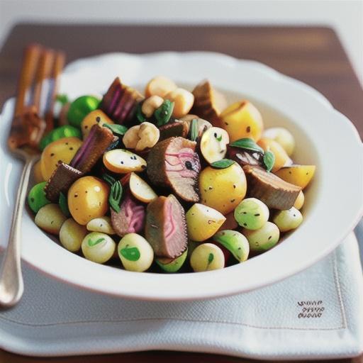 Walnut and rosemary beef wth warm potato salad