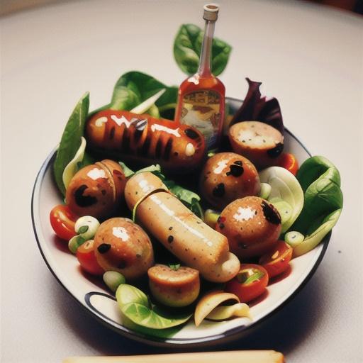 Warm sausage salad with pepper dressing
