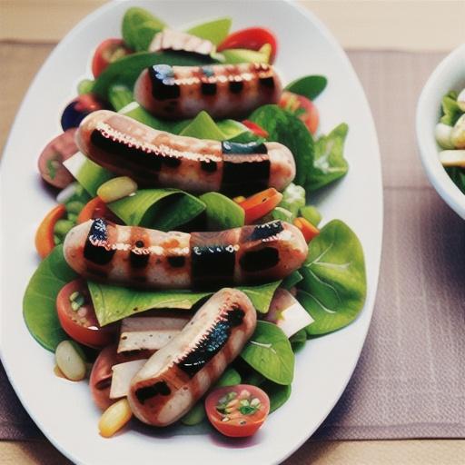 Chargrilled pork sausages with Thai-style salad