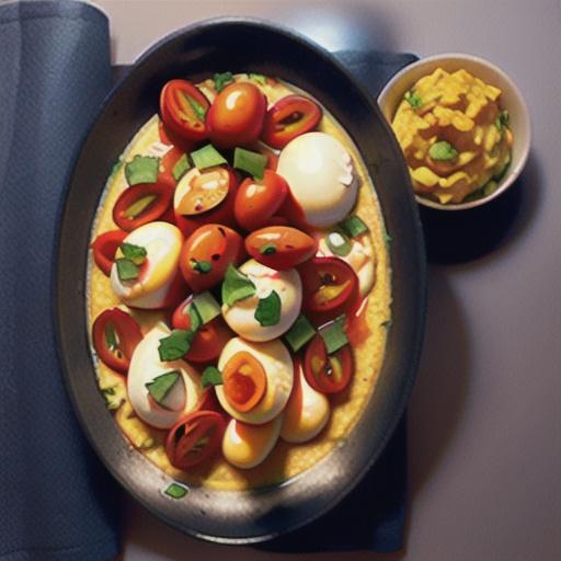 Scrambled egg curry with tomato salsa