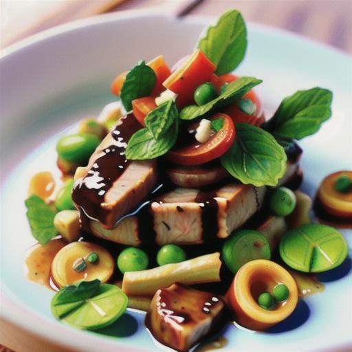 Sticky veal cutlets with pea, mint and feta salad