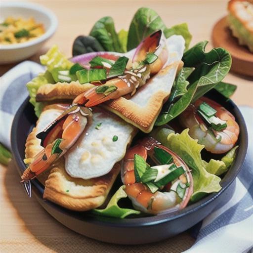 Prawn toast caesar salad