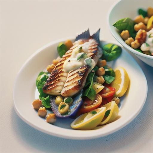 Spice-crusted fish with lemon and spinach chickpeas