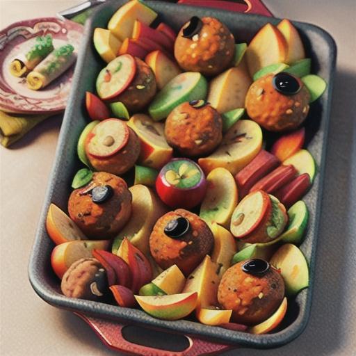 Apple, pumpkin and pork meatball tray bake 