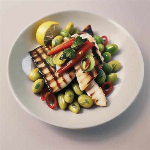 Grilled whiting with Mediterranean bean salad