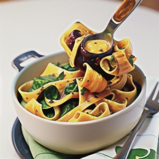 Pappardelle with pumpkin, spinach and napoletana sauce