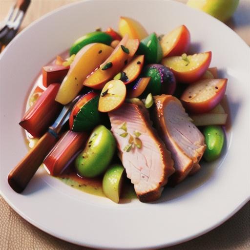 Herbed roast pork with rhubarb & pear relish